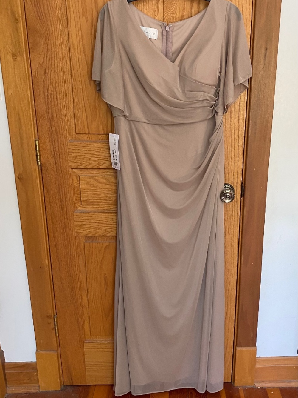 Azazie Selah Size A16 Taupe Floor-Length Evening Gown NWT